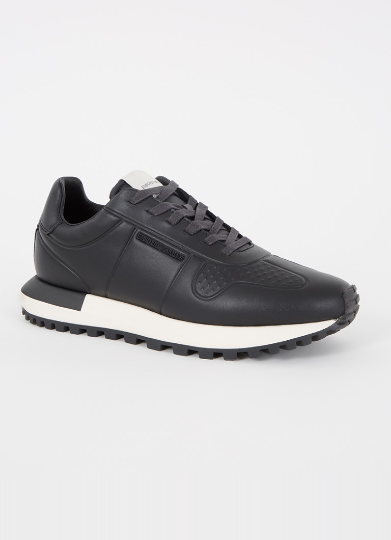Armani Heren Sneaker van leer met logo in de kleur Zwart
