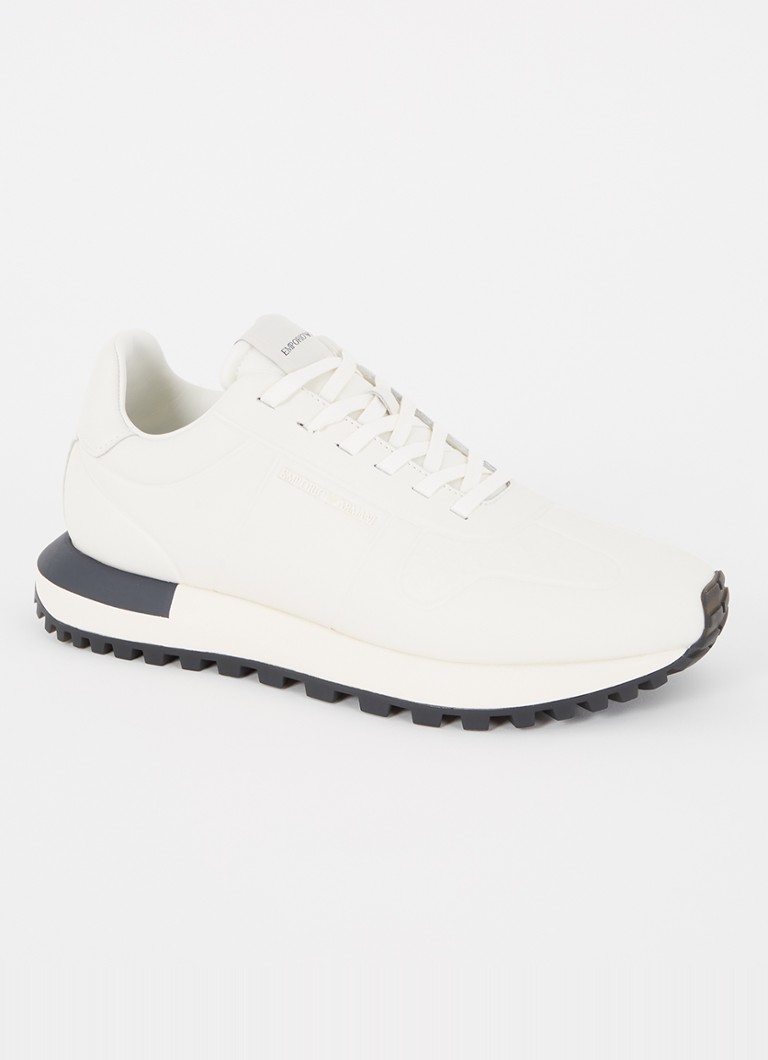 Armani Heren Sneaker van leer met logo in de kleur Gebroken wit
