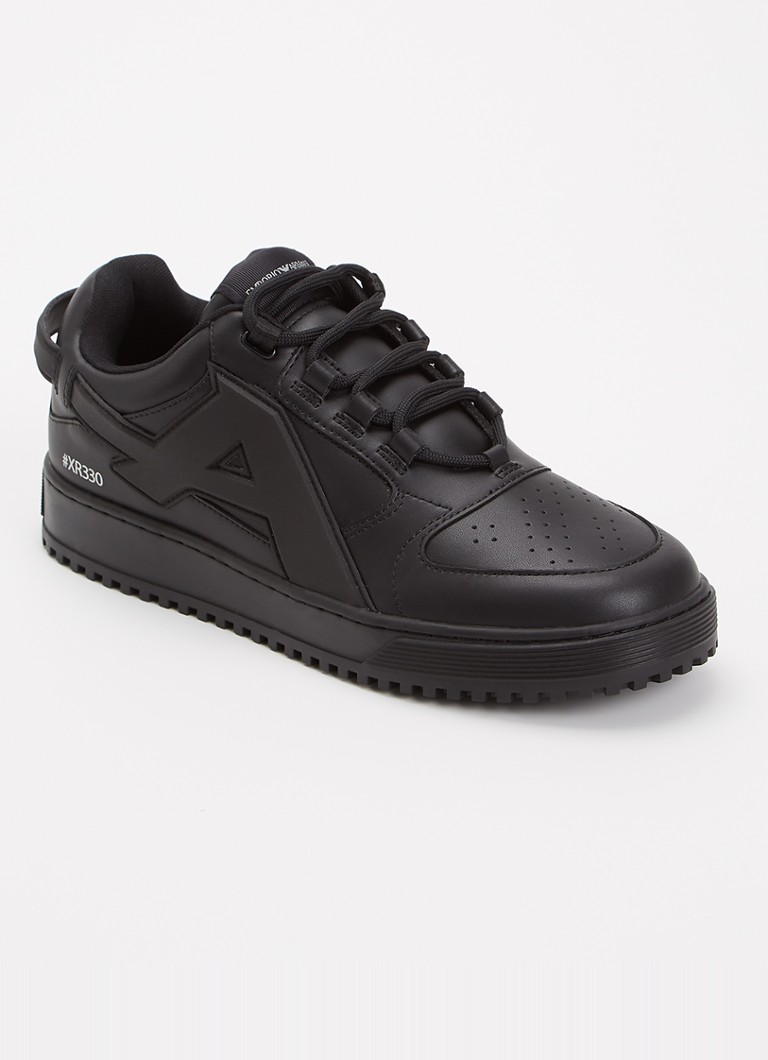 Armani Heren Sneaker van leer met logo in de kleur Zwart
