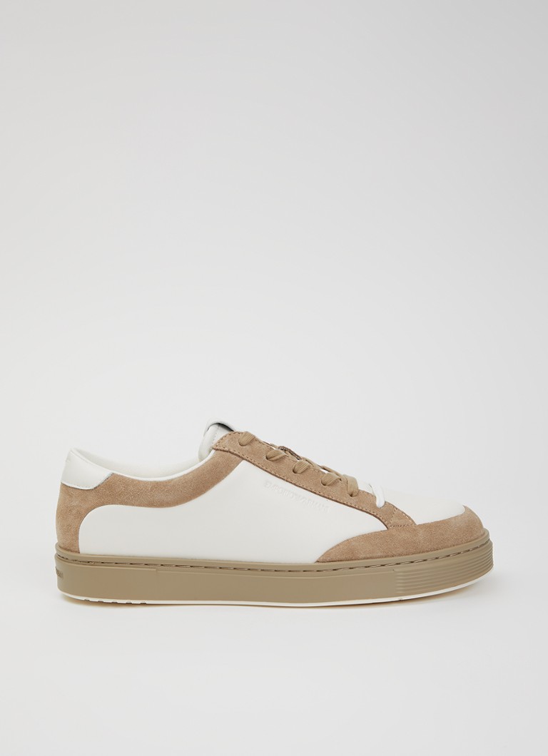 Armani Heren Sneaker van leer met details van suède in de kleur Beige