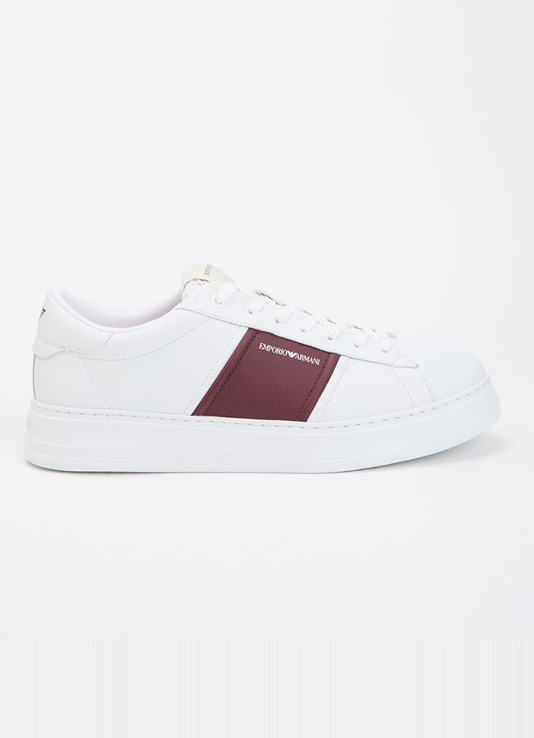 Armani Heren Sneaker van leer met logo in de kleur Bordeauxrood