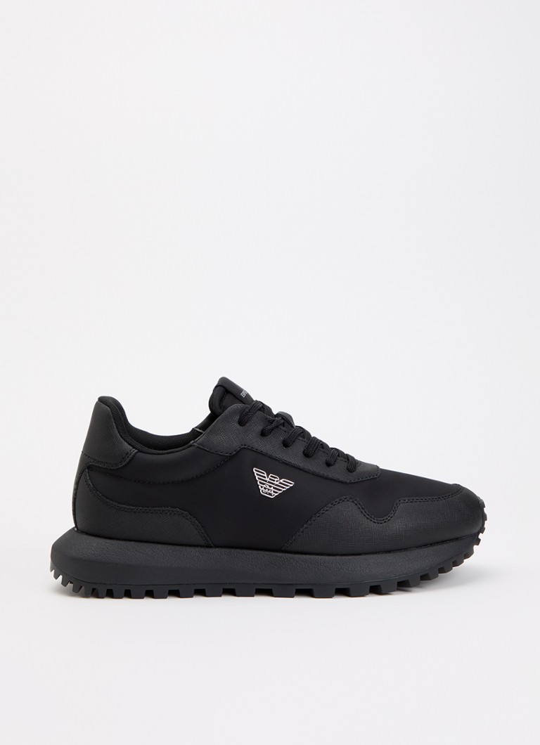 Armani Heren ASV Nylon sneakers met leren details en logo in de kleur Zwart