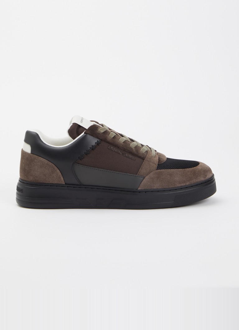 Armani Heren Sneaker van mesh met suède details in de kleur Lichtbruin