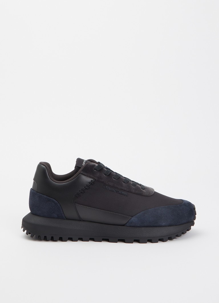 Armani Heren Sneaker van mesh met details van suède en fluweel in de kleur Donkerblauw