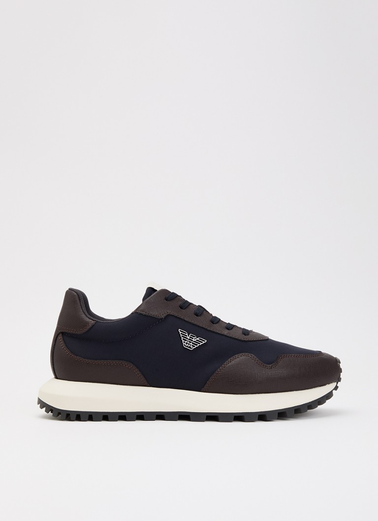Armani Heren ASV Nylon sneakers met leren details en logo in de kleur Donkerblauw