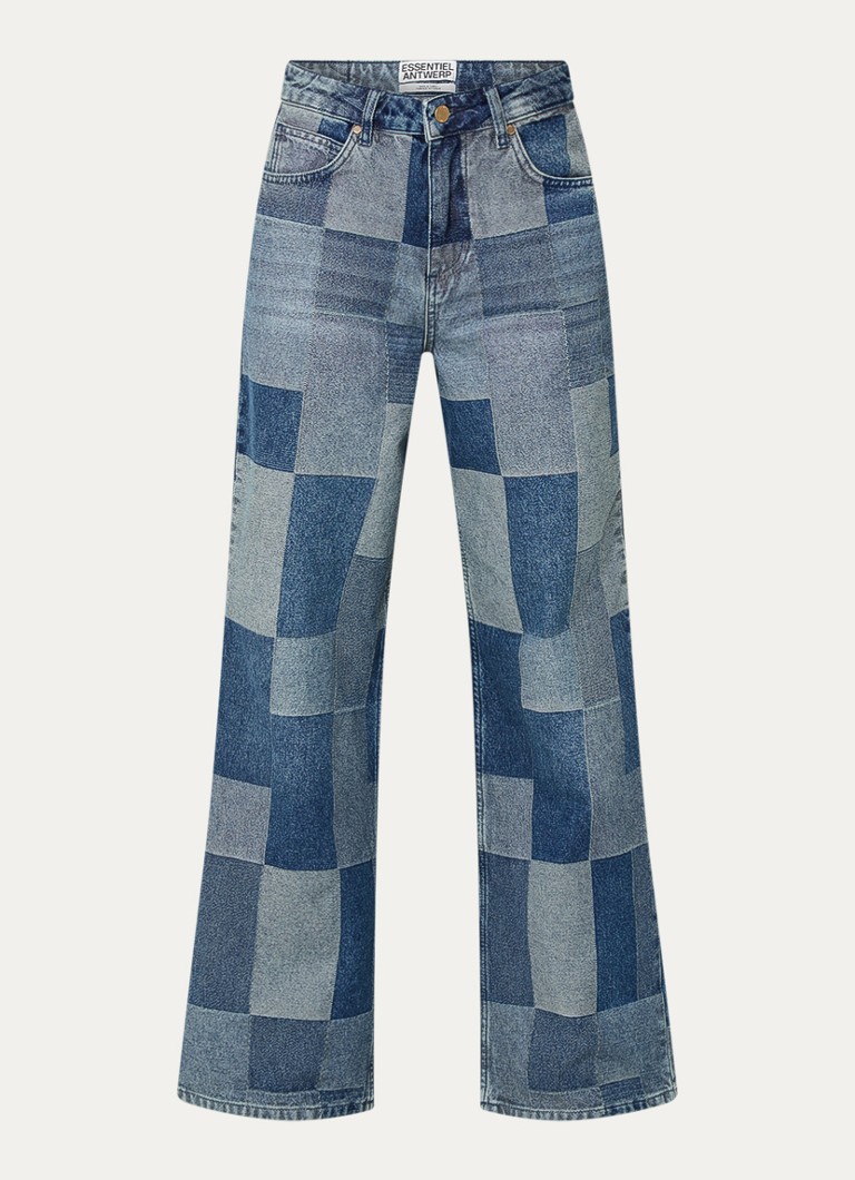 Essentiel Antwerp Dames High waist wide leg jeans met patchwork in de kleur Blauw