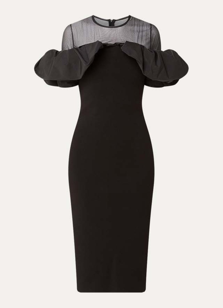 Essentiel Antwerp Dames Isatis semi-transparante midi kokerjurk met pofmouw in de kleur Zwart