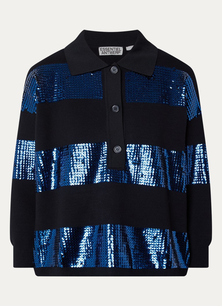 Essentiel Antwerp Dames Illuminati polo met pailletten in de kleur Donkerblauw