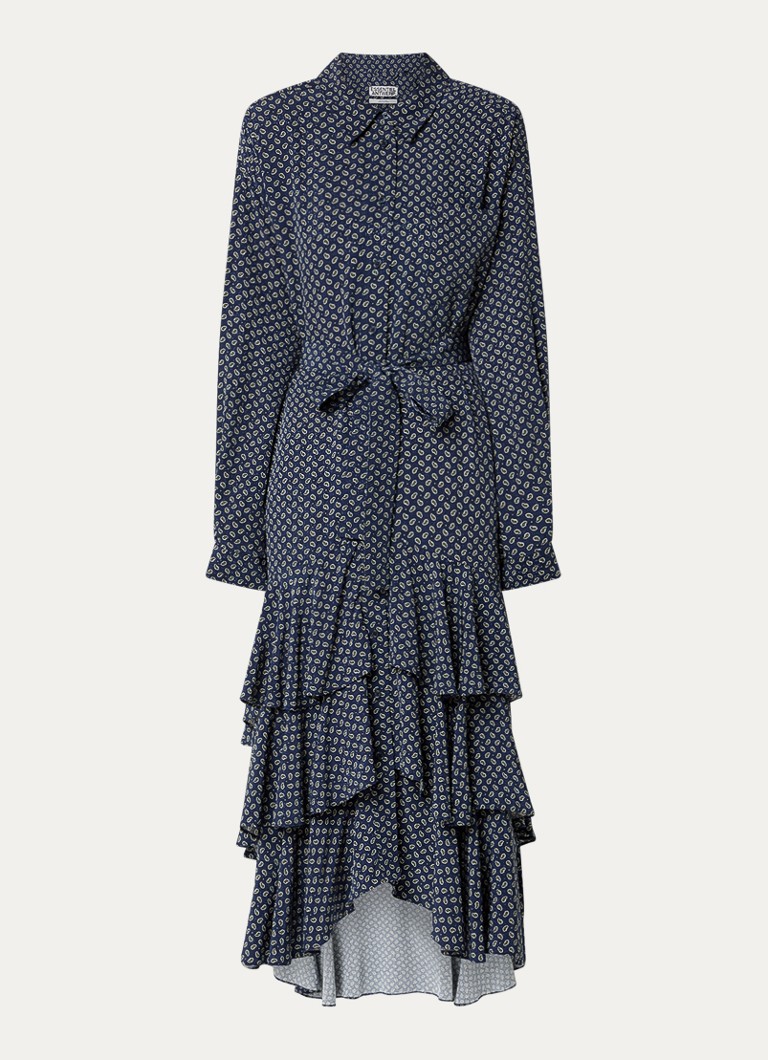 Essentiel Antwerp Dames Imagazine maxi blousejurk met strikceintuur in de kleur Donkerblauw