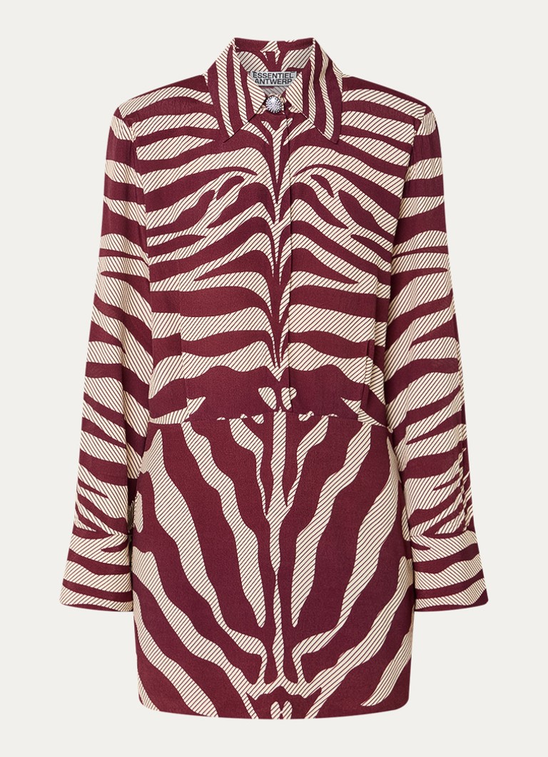 Essentiel Antwerp Dames Isniper mini tuniekjurk met zebraprint in de kleur Bordeauxrood