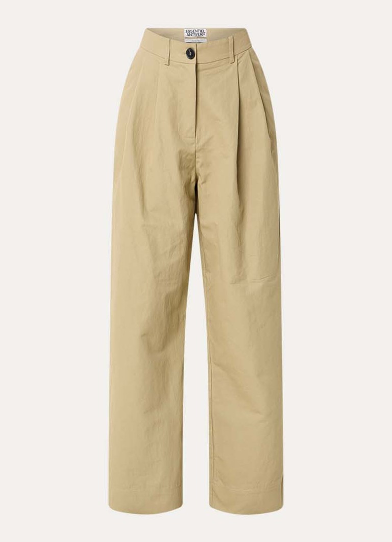 Essentiel Antwerp Dames Jammer high waist wide fit broek met steekzkken in de kleur Khaki