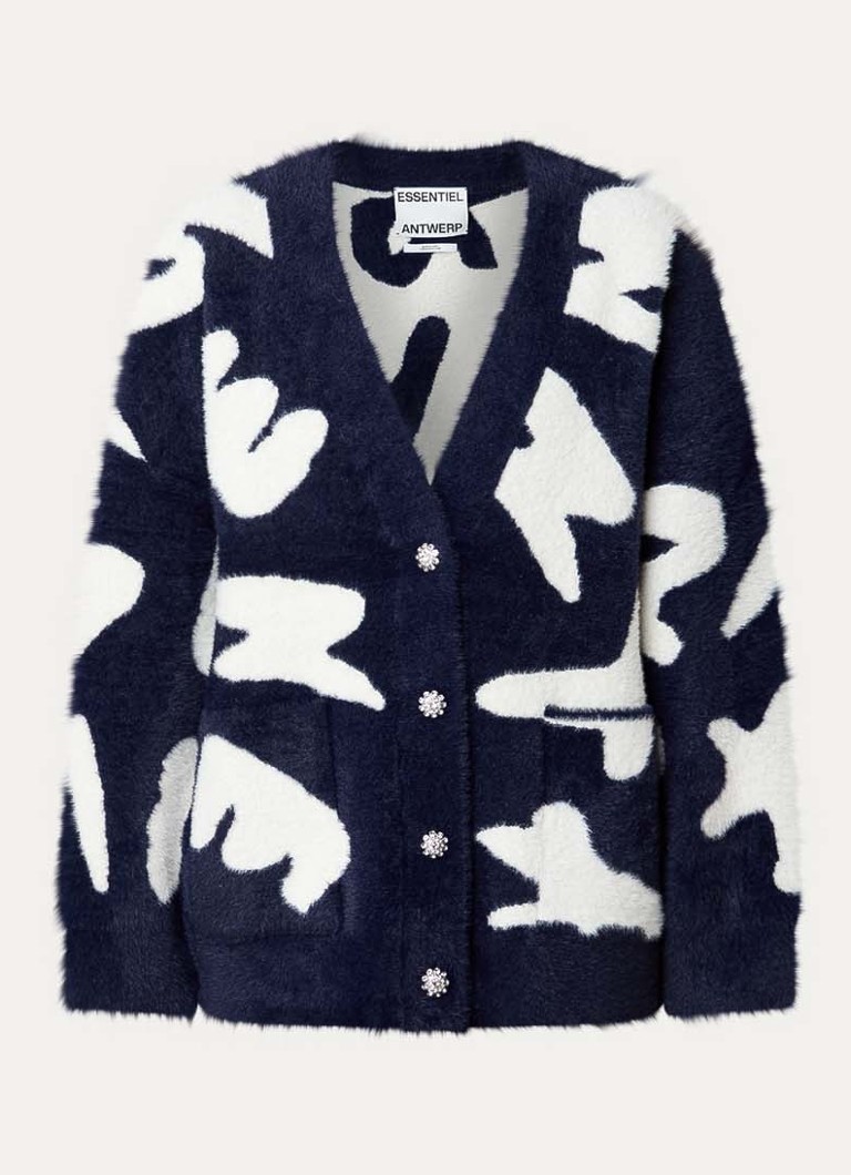 Essentiel Antwerp Dames Jarden fijngebreid vest met ingebreid patroon in de kleur Donkerblauw