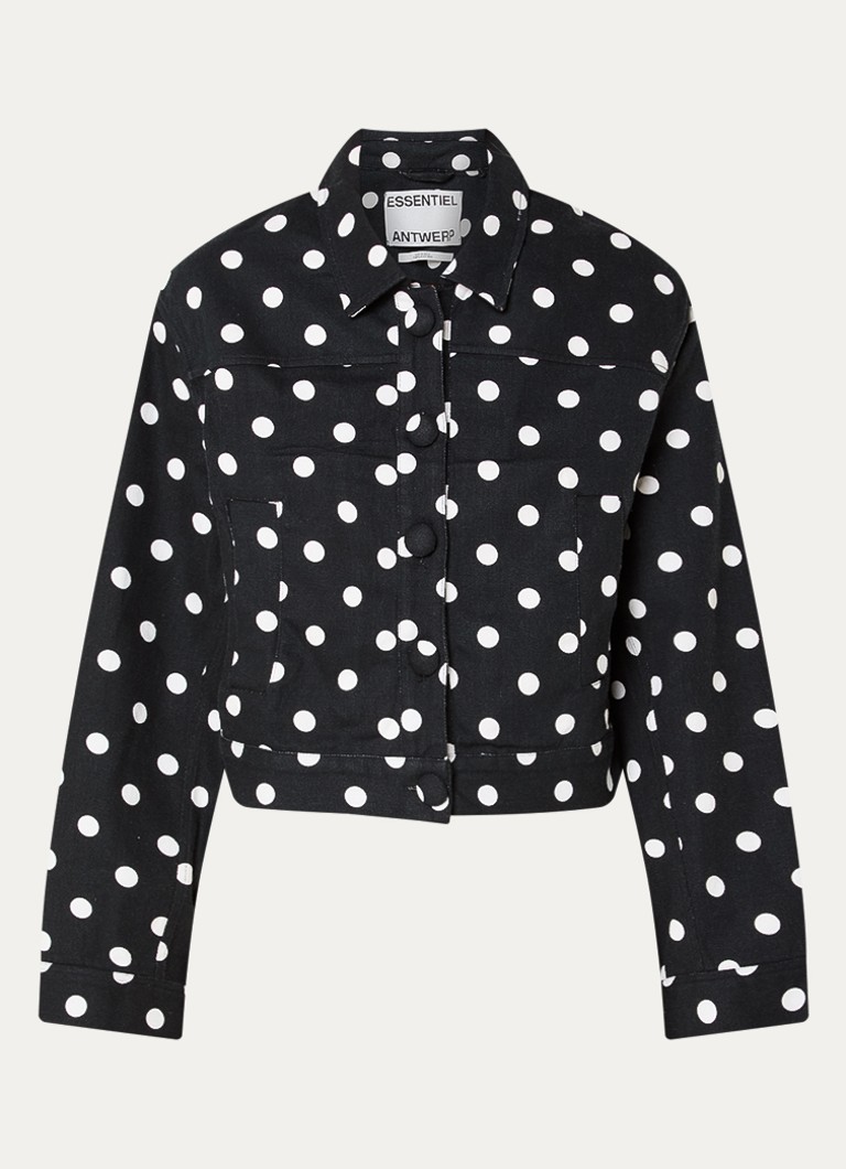 Essentiel Antwerp Dames Jaborosa cropped jack met stippenprint in de kleur Zwart