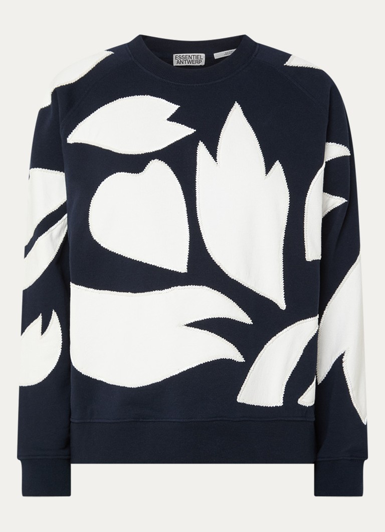 Essentiel Antwerp Dames Sweater met print en strass in de kleur Donkerblauw