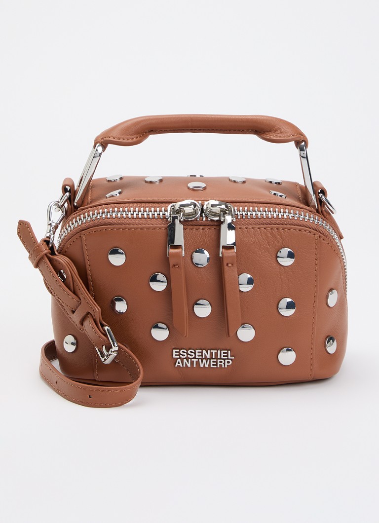 Essentiel Antwerp Dames Jeri Mini handtas van leer met studs en afneembare schouderriem in de kleur Bruin