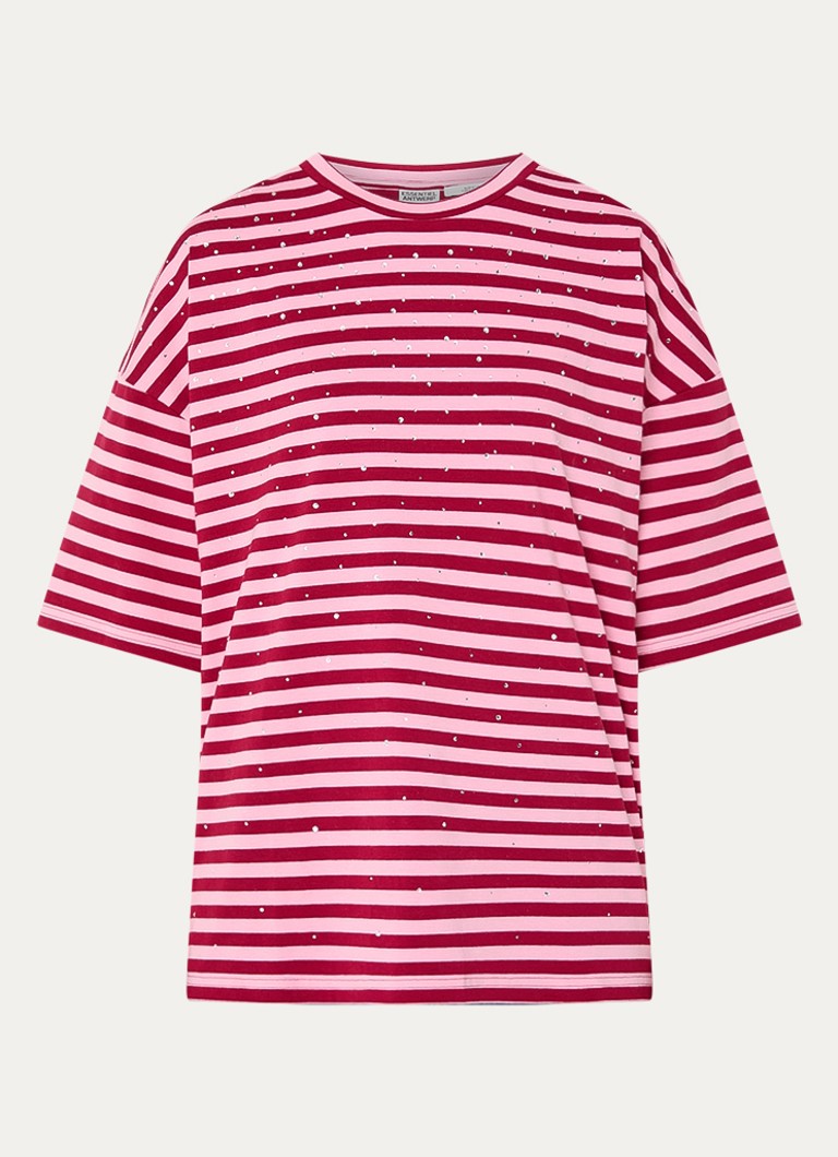 Essentiel Antwerp Dames T-shirt met streepprint en strass in de kleur Rood