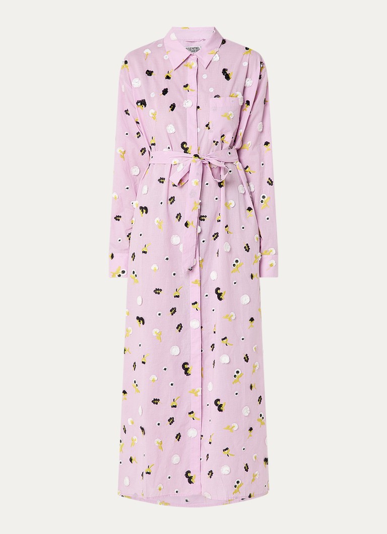 Essentiel Antwerp Dames Jamanna midi blousejurk met bloemborduring en strikceintuur in de kleur Lila