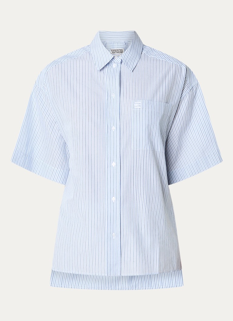 Essentiel Antwerp Dames Blouse met streepprint en afneembare sjaalkraag in de kleur Lichtblauw