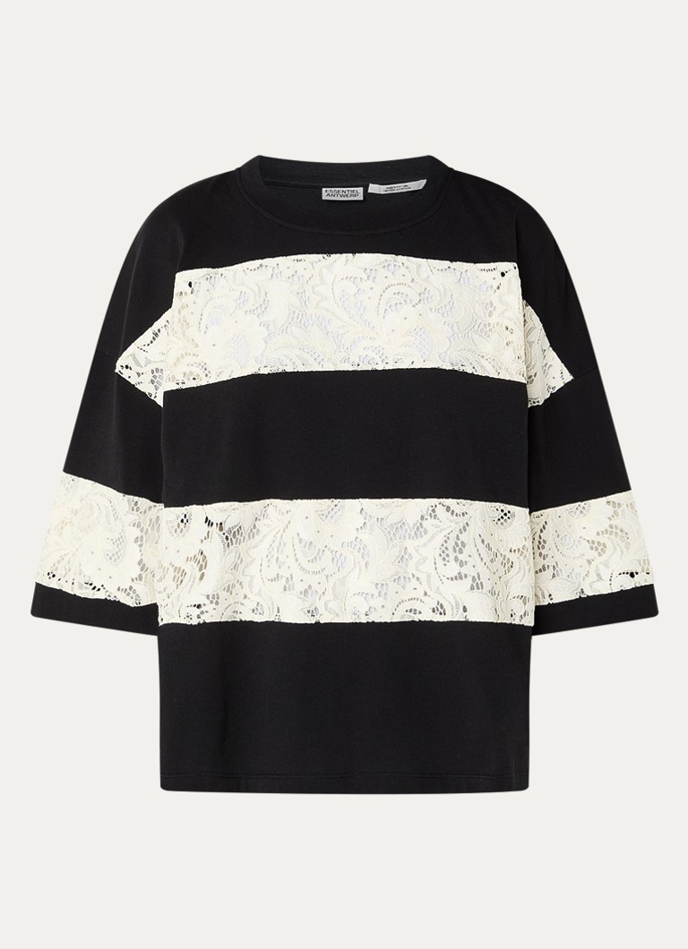 Essentiel Antwerp Dames T-shirt met broderie in de kleur Zwart