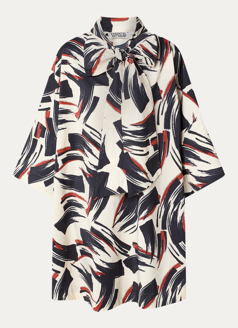 Essentiel Antwerp Dames Jenadine mini tuniekjurk met print en gestrikt detail in de kleur Donkerblauw