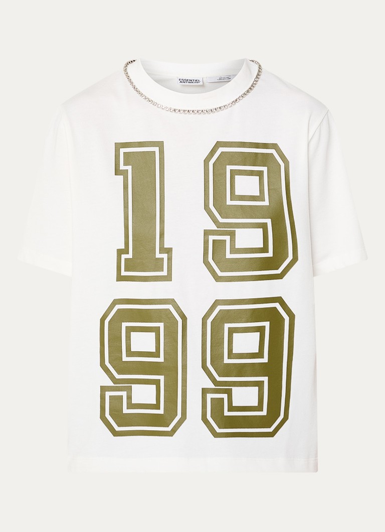 Essentiel Antwerp Dames T-shirt met print en strass in de kleur Wit