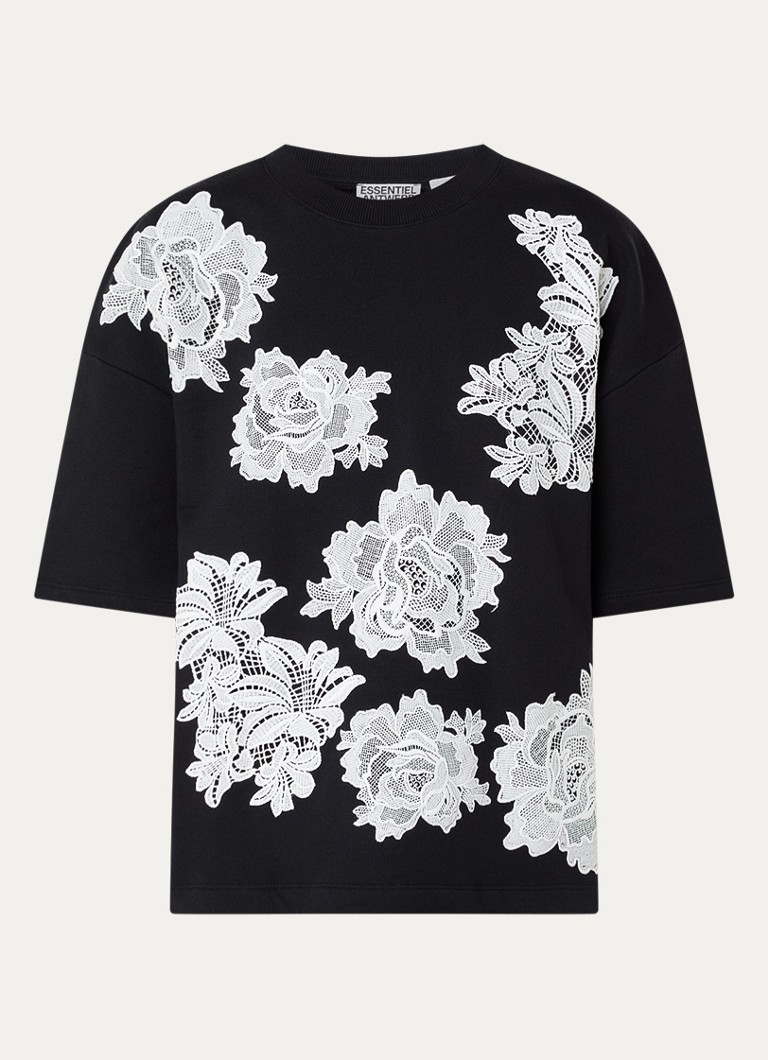 Essentiel Antwerp Dames T-shirt met borduring in de kleur Donkerblauw