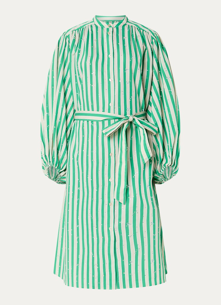 Essentiel Antwerp Dames Midi blousejurk met strass en strikceintuur in de kleur Groen