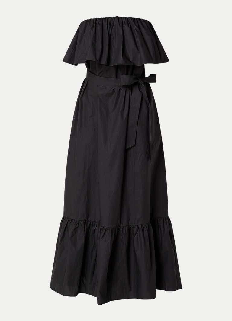 Essentiel Antwerp Dames Joyce strapless maxi jurk met steekzakken en volant in de kleur Zwart