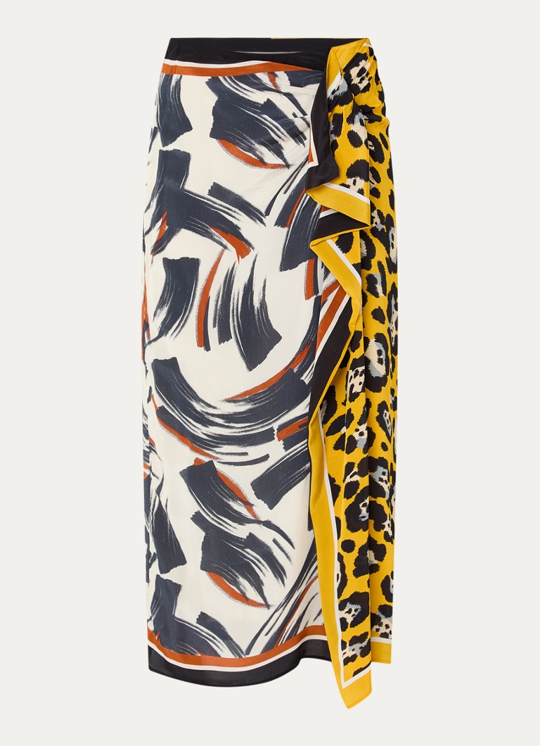 Essentiel Antwerp Dames Midi wikkelrok met print in de kleur Geel