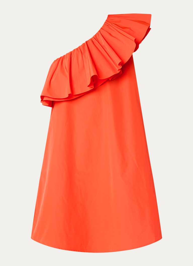 Essentiel Antwerp Dames Mini jurk met asymmetrische hals en volant in de kleur Oranjerood