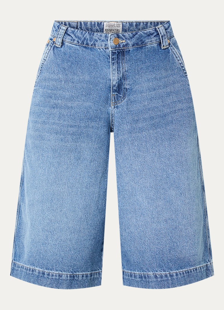 Essentiel Antwerp Dames Jirmuda mid waist loose fit korte broek van denim in de kleur Indigo