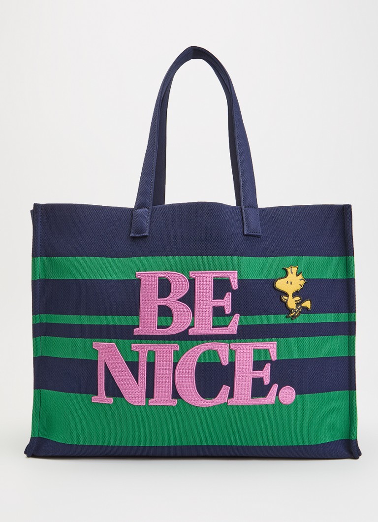 Essentiel Antwerp Dames Jobba shopper met streepprint en borduring in de kleur Donkerblauw