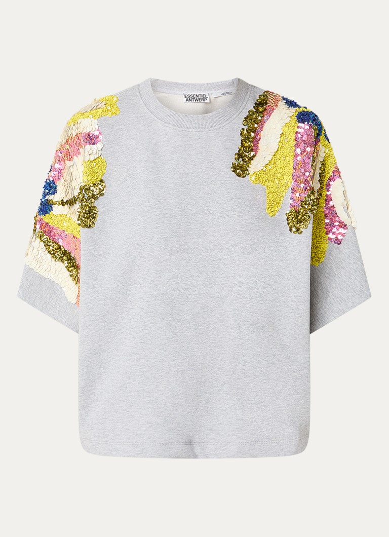 Essentiel Antwerp Dames T-shirt met pailletten in de kleur Grijsmele