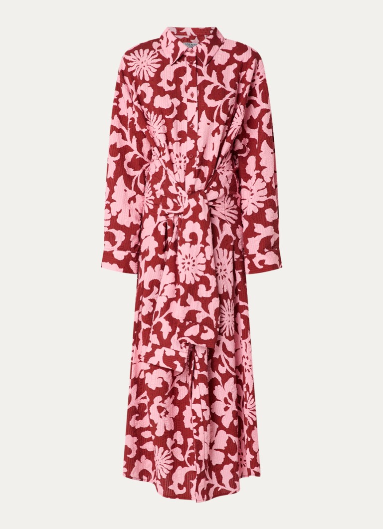 Essentiel Antwerp Dames Midi blousejurk met printen strikceintuur in de kleur Rood