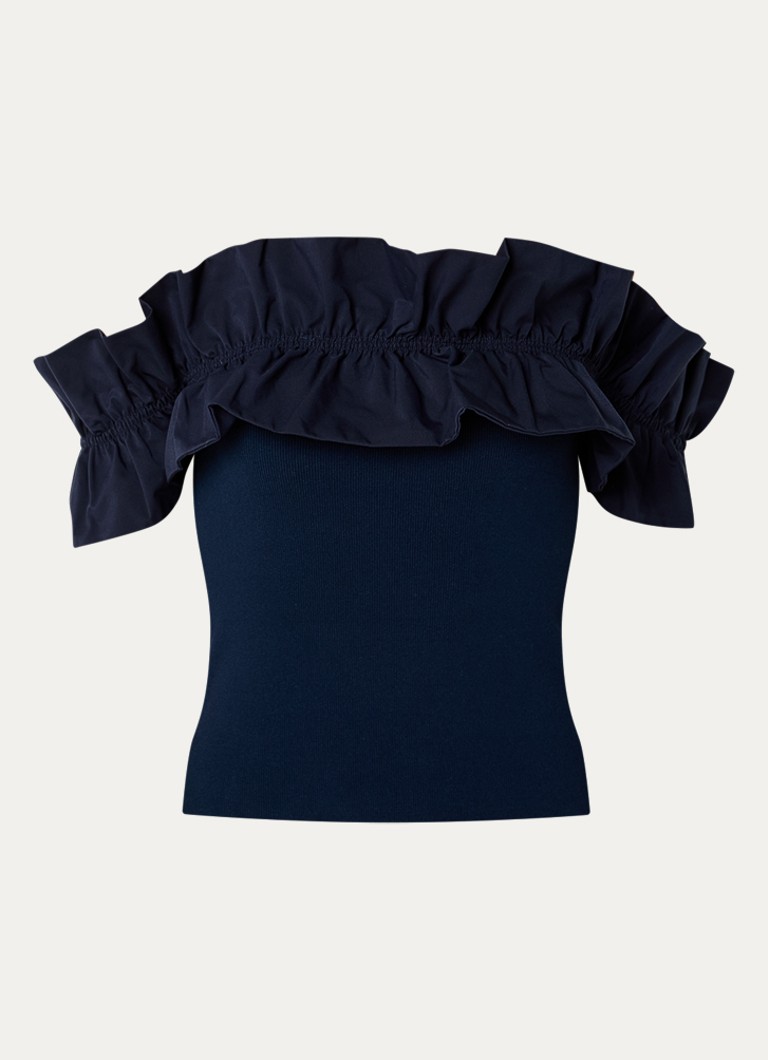 Essentiel Antwerp Dames Jaqua off shoulder top met volant in de kleur Donkerblauw
