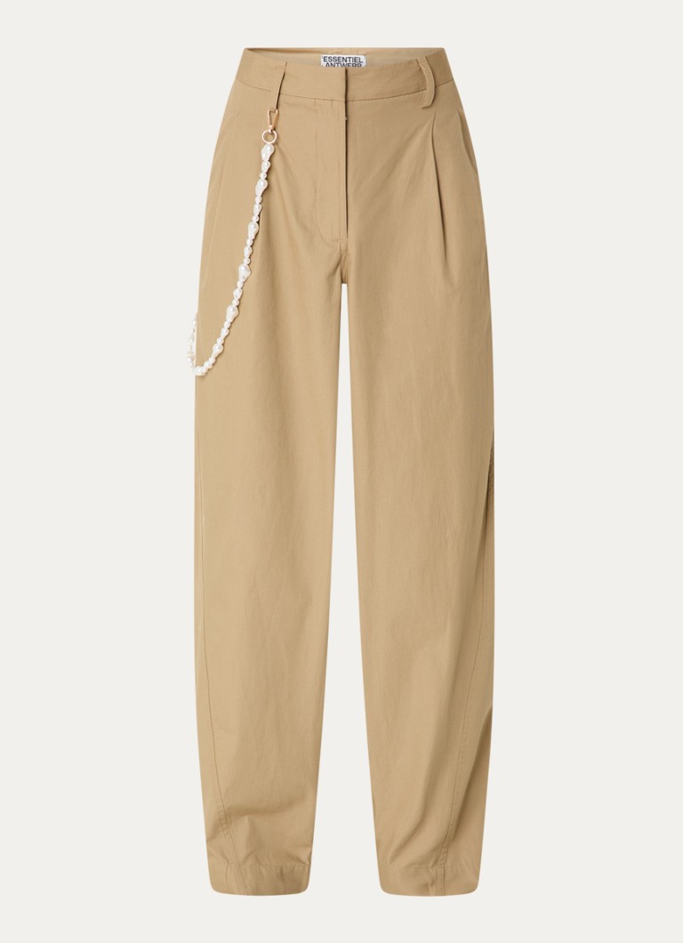 Essentiel Antwerp Dames Jesuis high waist tapered fit chino met imitatieparels in de kleur Camel