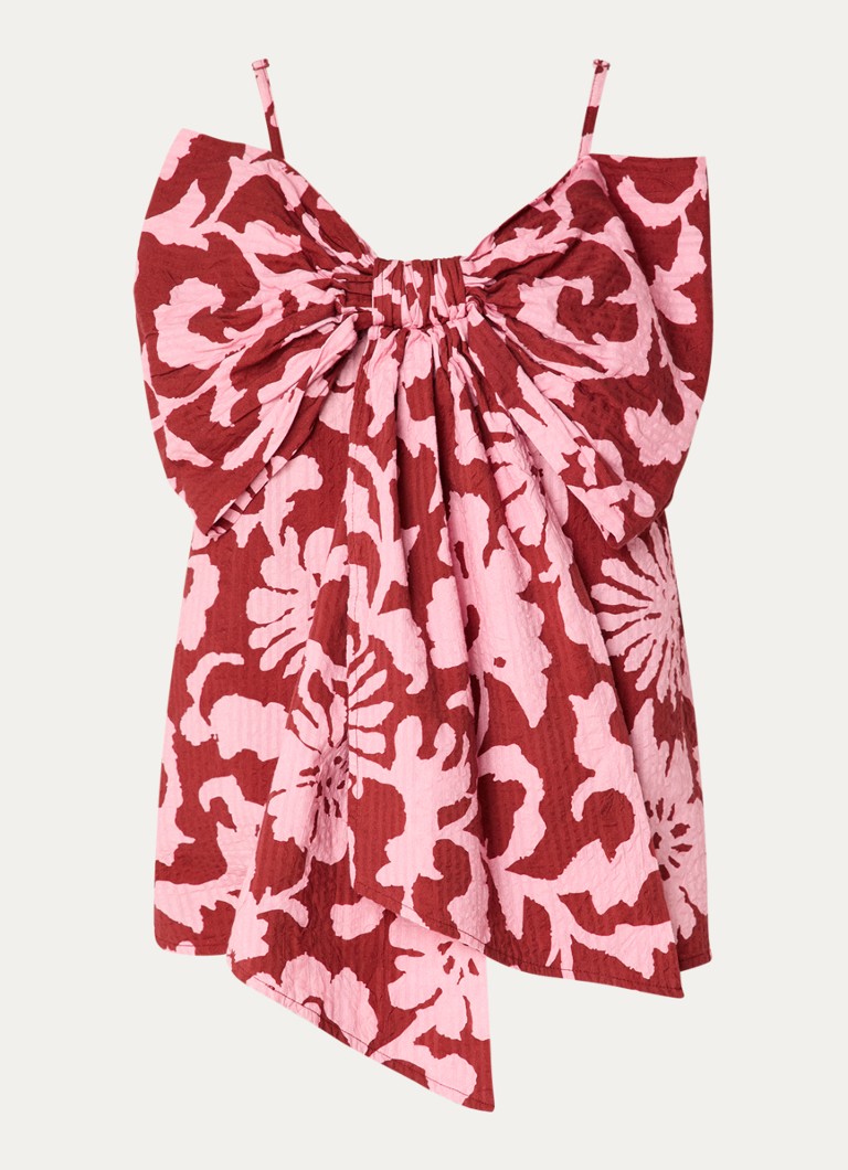 Essentiel Antwerp Dames Jogs mouwloze top met print en strikdetail in de kleur Cranberryrood