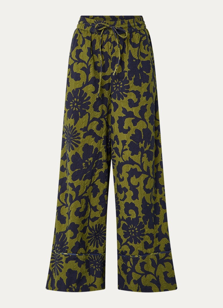 Essentiel Antwerp Dames Jomery high waist wide fit broek met structuur en print in de kleur Groen