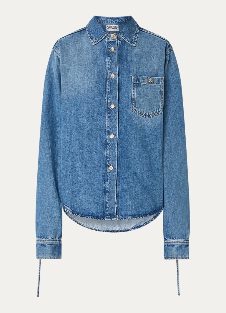 Essentiel Antwerp Dames Juzy blouse met trekkoord en borstzak in de kleur Indigo