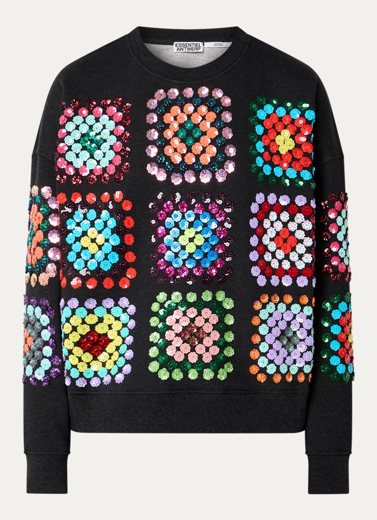 Essentiel Antwerp Dames Karnaval sweater met pailletten in de kleur Zwart