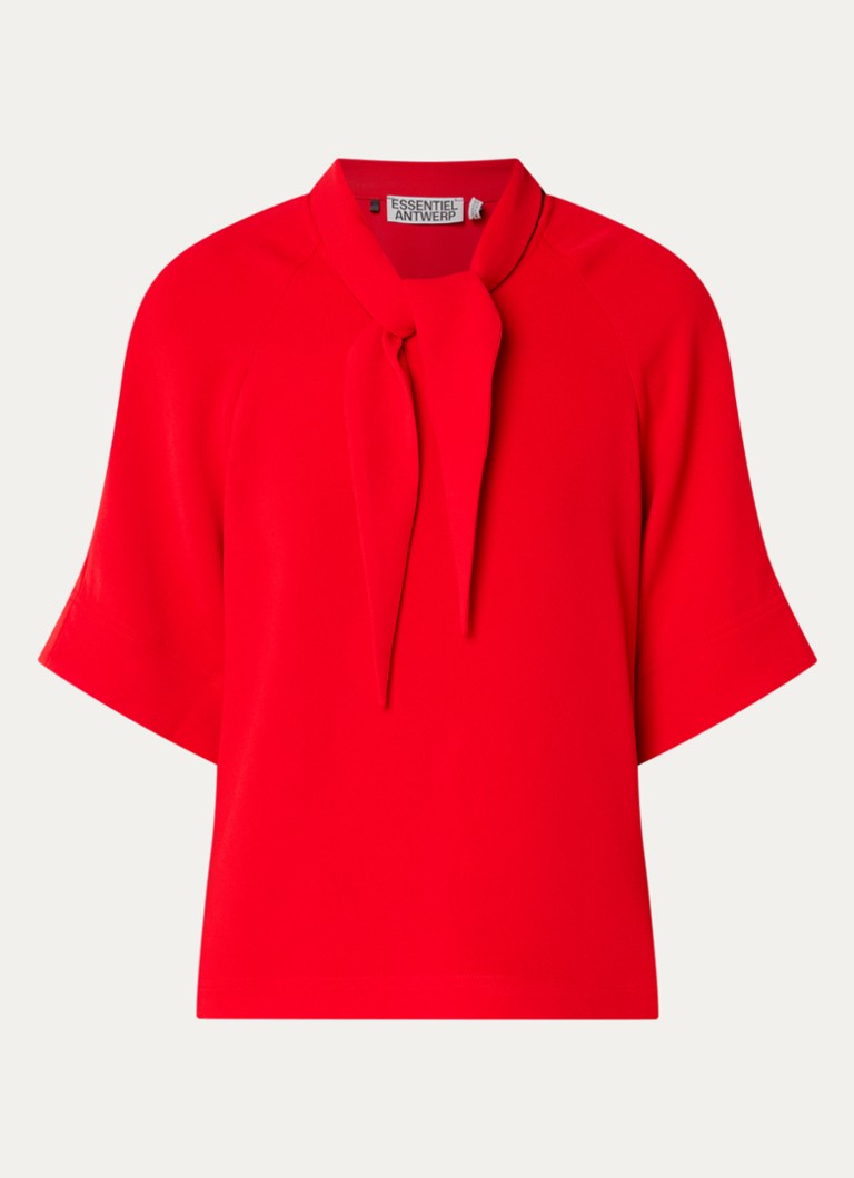 Essentiel Antwerp Dames Kassie tuniek met sjaalkraag in de kleur Rood