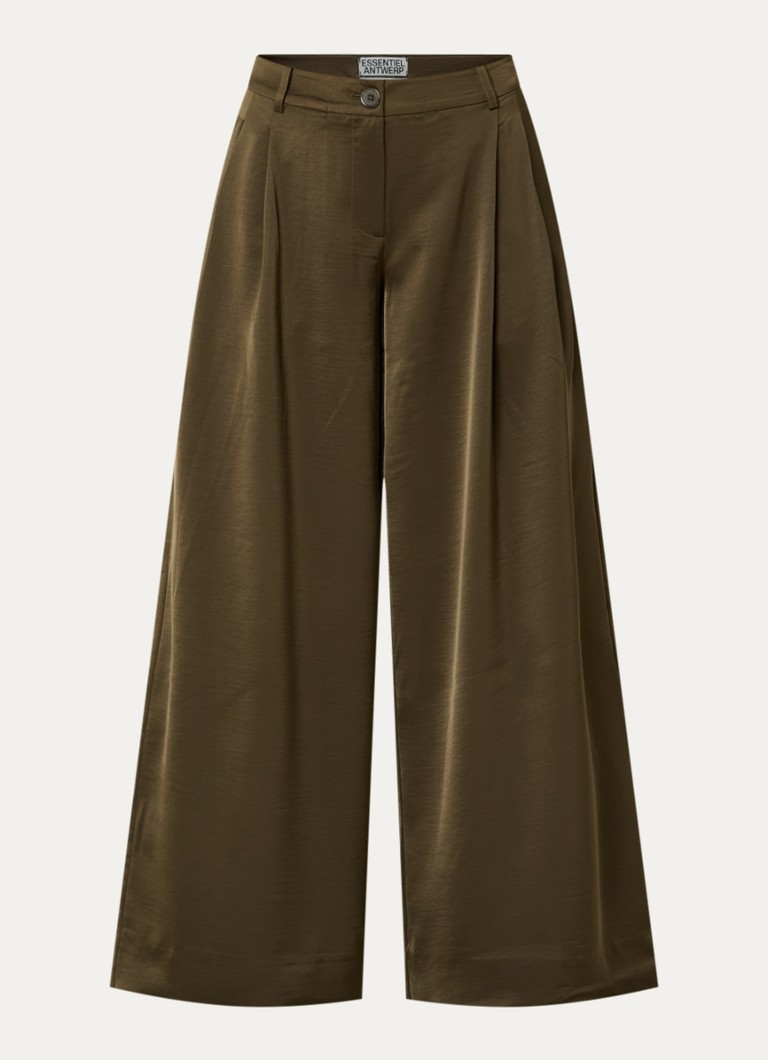 Essentiel Antwerp Dames High waist wide fit pantalon met steekzakken in de kleur Bronsgroen