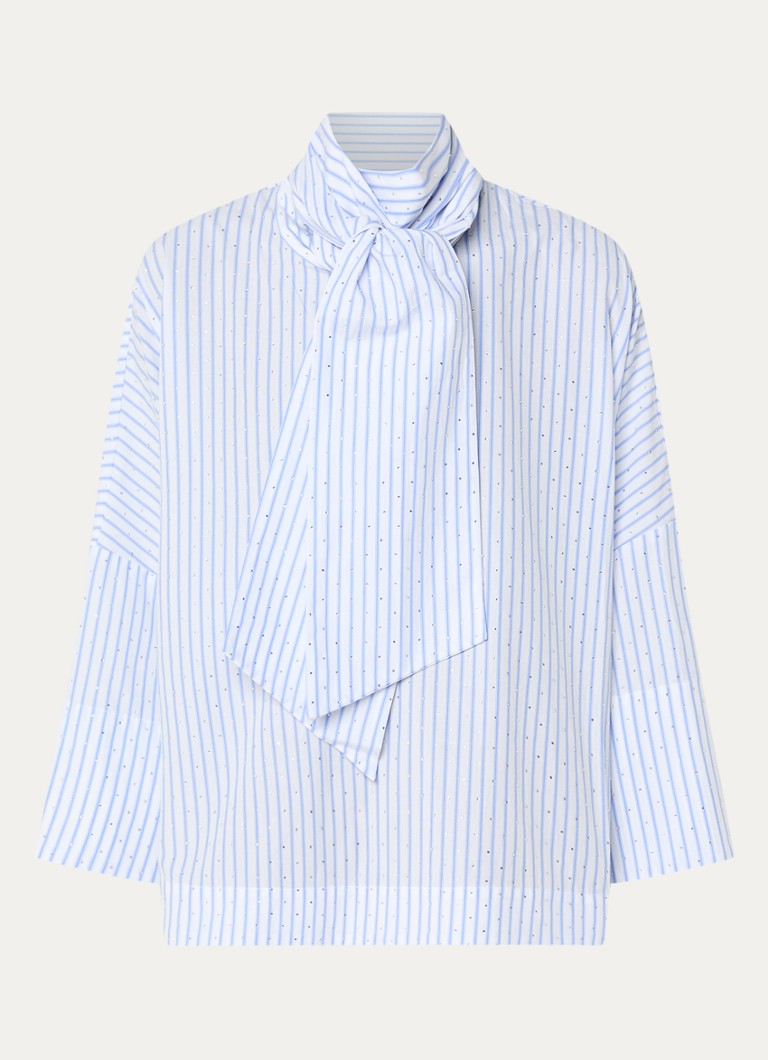 Essentiel Antwerp Dames Kefir blouse met streepprint en sjaalkraag in de kleur Blauw