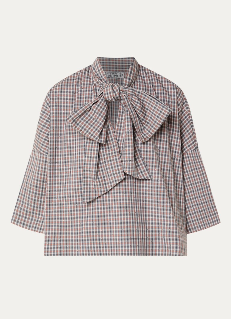 Essentiel Antwerp Dames Kefir blouse met streepprint en sjaalkraag in de kleur Grijs