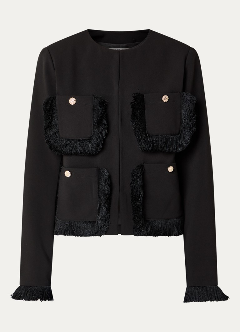 Essentiel Antwerp Dames Kinetic jack met franjes in de kleur Zwart