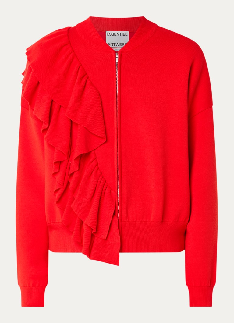 Essentiel Antwerp Dames Kodi sweatvest met ruches in de kleur Rood