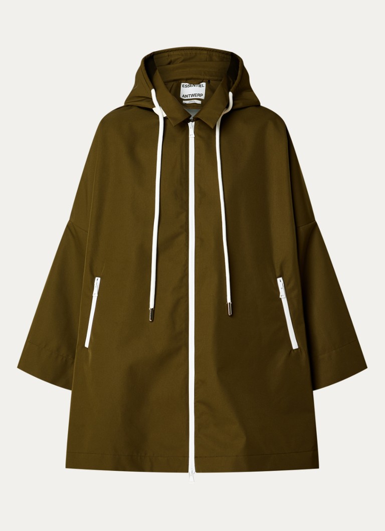 Essentiel Antwerp Dames Krimson oversized regenjas met ritszakken in de kleur Olijfgroen