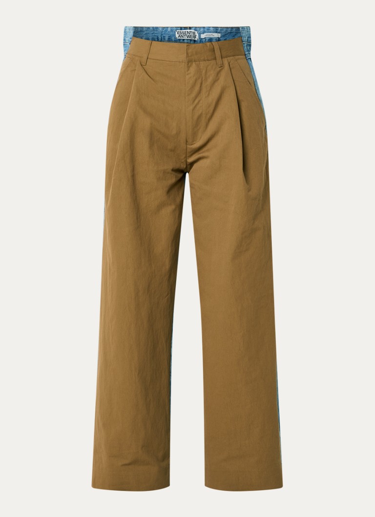 Essentiel Antwerp Dames Krisp high waist wide fit broek met details van denim en steekzakken in de kleur Bruin