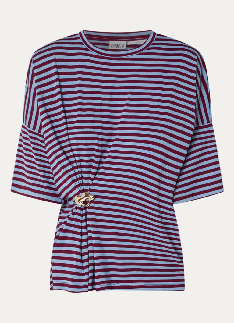 Essentiel Antwerp Dames Kriss top met knoopdetail en streepprint in de kleur Bordeauxrood