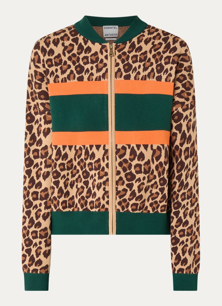 Essentiel Antwerp Dames Kutie sweatvest met panterprint in de kleur Bruin